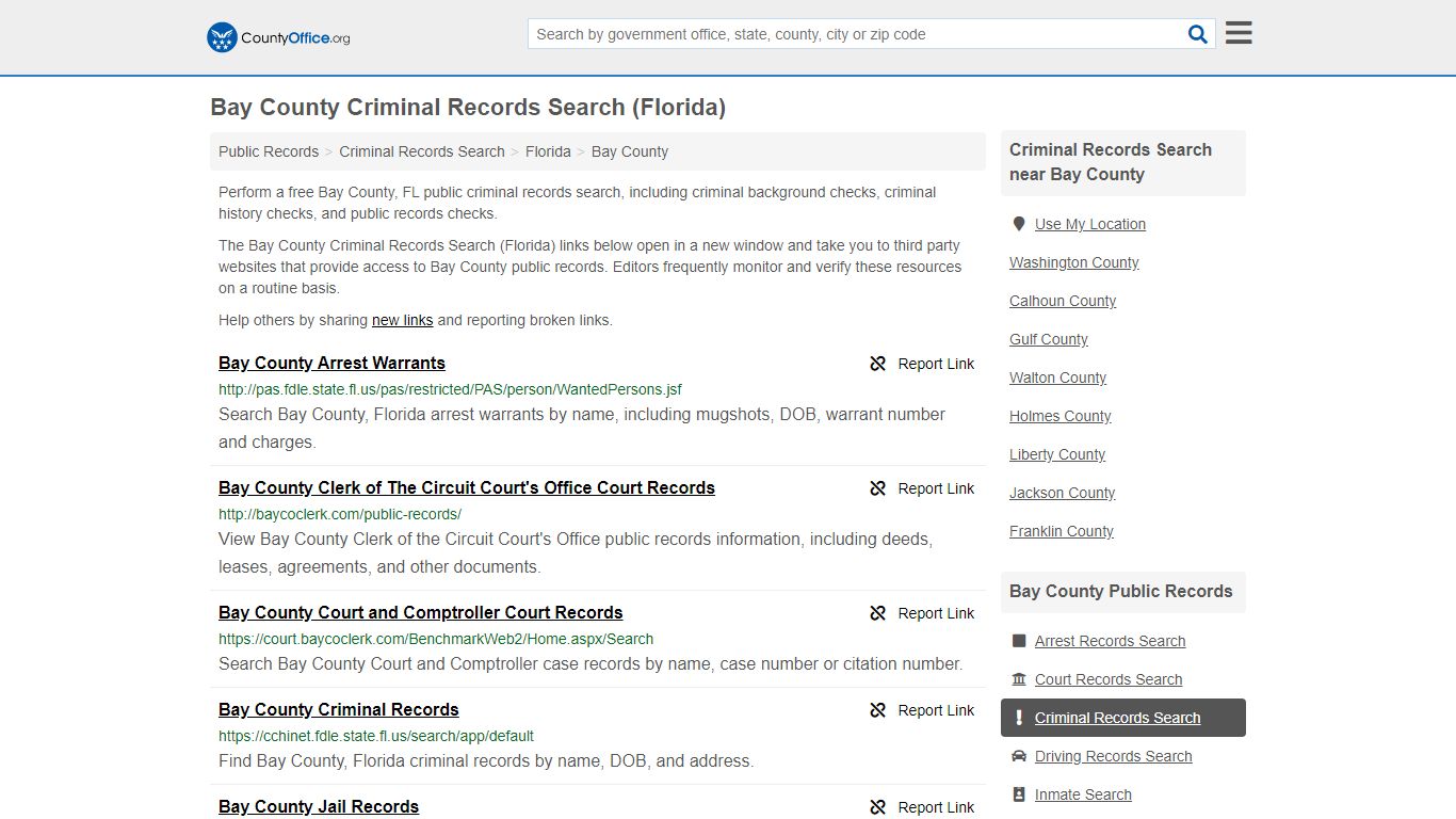 Criminal Records Search - Bay County, FL (Arrests, Jails ...