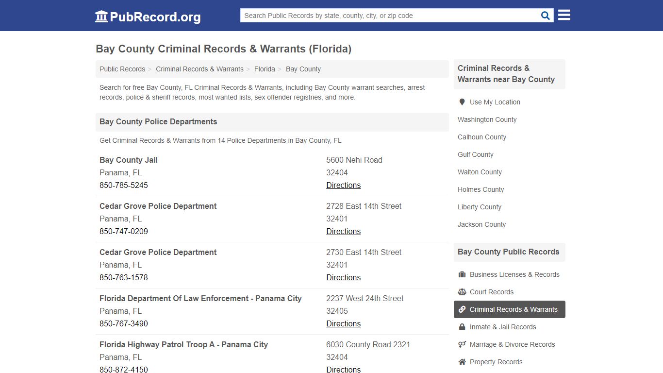 Free Bay County Criminal Records & Warrants (Florida ...